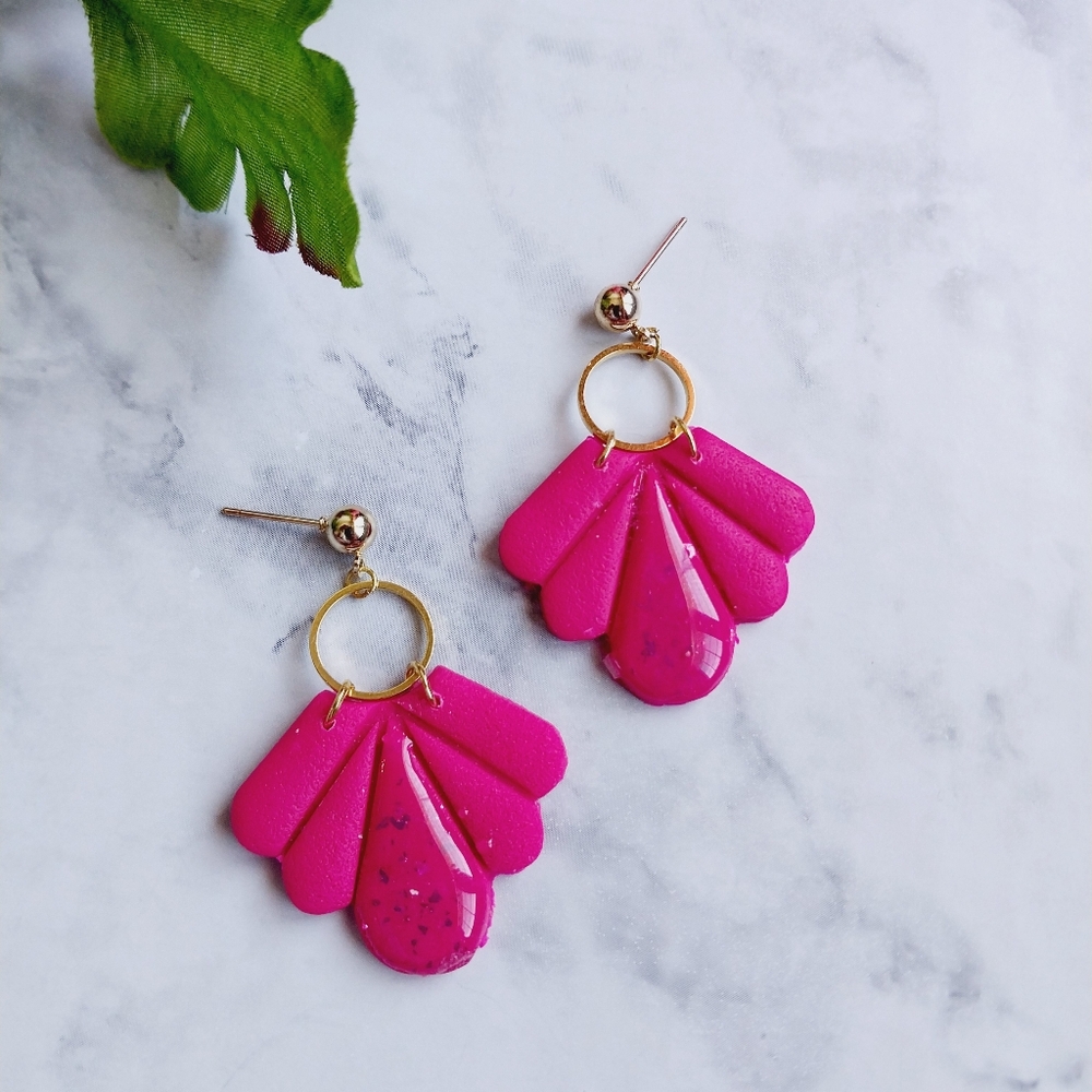 OpalGlaze Clay Earrings Pink Sparkles Hand crafted Earrings